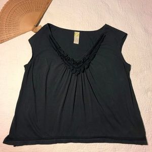 Anthropologie Top Ruffle V-Neck Charcoal  L